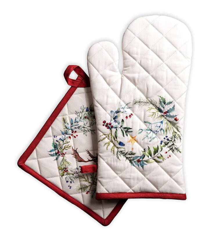 Pure Cotton Kitchen Oven 19x33cm Mitt and 20x20cm Pot Holder - OneBag