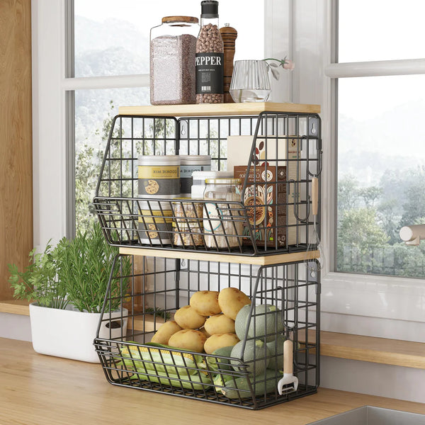 Fruit Baskets for Kitchens, Vegetable Rack Wall Stackable Storage Baskets