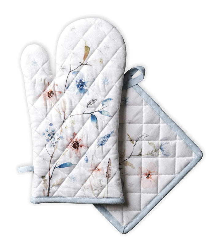 Pure Cotton Kitchen Oven 19x33cm Mitt and 20x20cm Pot Holder - OneBag