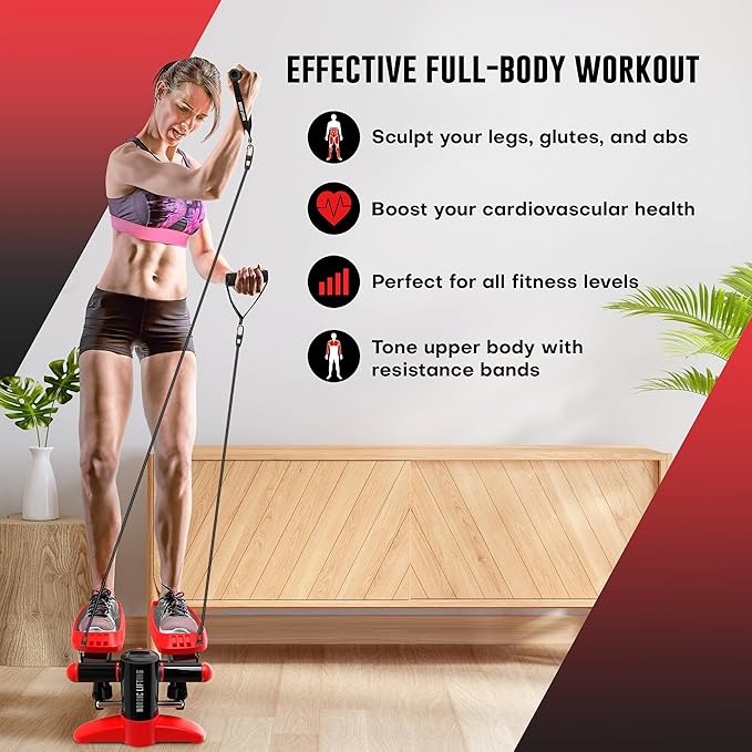 Steppers With Resistance Bands Set, Step Machine Exerciser for Home, Up-Down Stepper with LCD Monitor and Non-Slip Pedal, Perfect For Full Body Training - by Nordic Lifting - OneBag