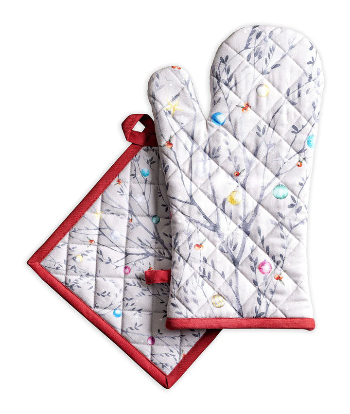 Pure Cotton Kitchen Oven 19x33cm Mitt and 20x20cm Pot Holder - OneBag