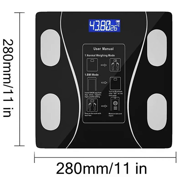 Black Smart Digital Bathroom Scales Body Fat, Electronic Bluetooth Scale Rechargeable - OneBag