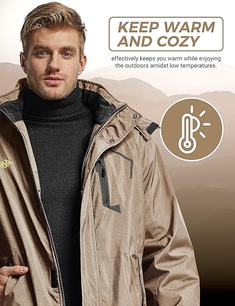 Waterproof Jacket For Men Outdoor Warm Windbreaker Jackets with Detachable Hooded - OneBag