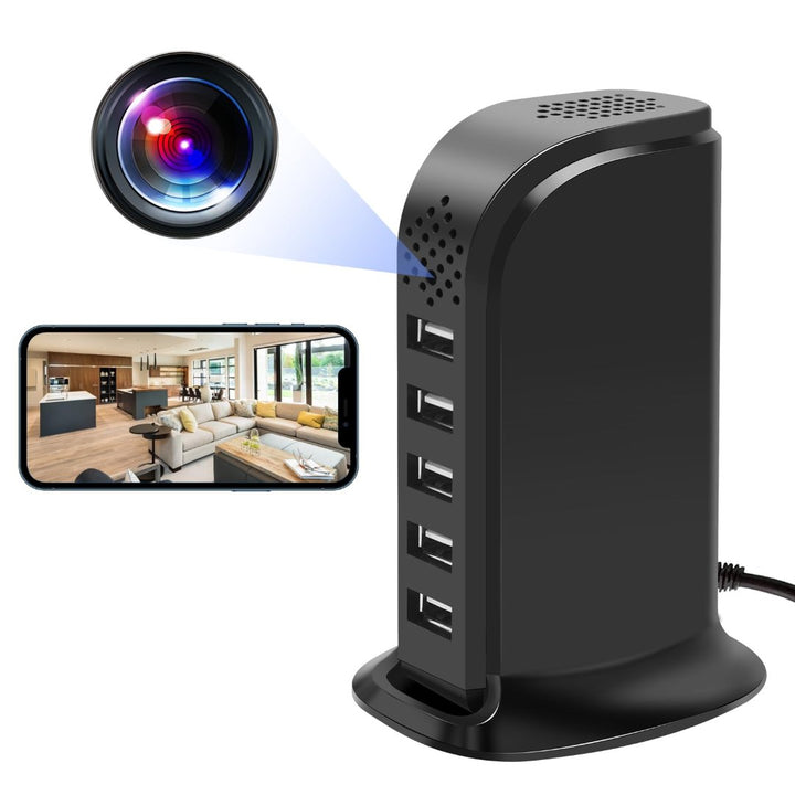Spy Hidden Camera, WiFi USB Charger Spy Camera, 5-Port USB Port 1080P Wireless Security Nanny Cam Mini Video Recorder - OneBag