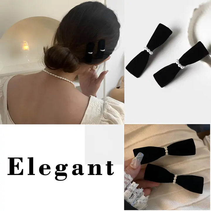 Velvet Bow Hair Clip with Pearl Hair Pins, Large Satin Ribbon Bow Hairpins, Hair Accessories - OneBag