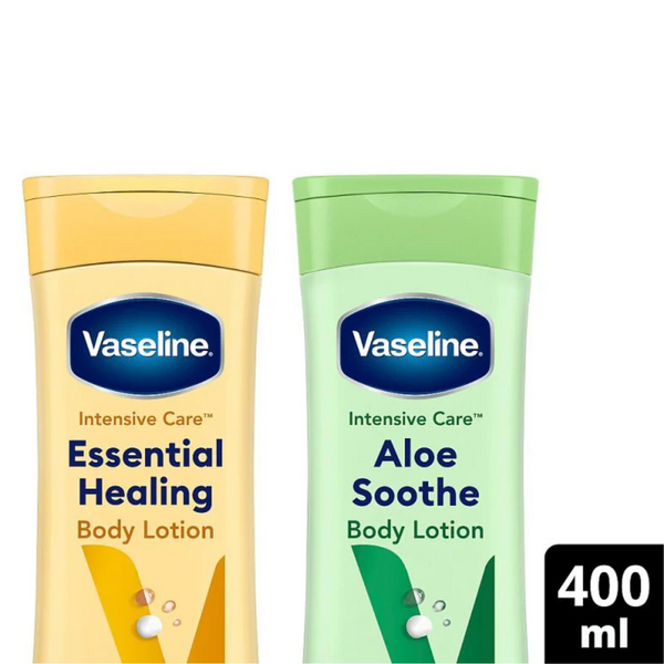 Vaseline Body Lotion Intensive Care Essential Healing/ Aloe Soothe Lotion 400ml (Pack of 2)