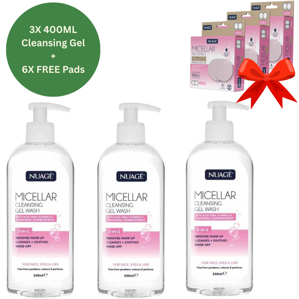 Micellar Cleansing Gel Face Wash Hydrating Makeup Remover 400ml with FREE Makeup Remover Pads