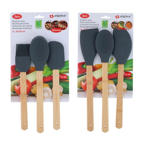 Alpina Silicone Spatula Kitchen Utensils Heat Resistant Cooking Baking Tool with Bamboo Handle (Pack of 3)