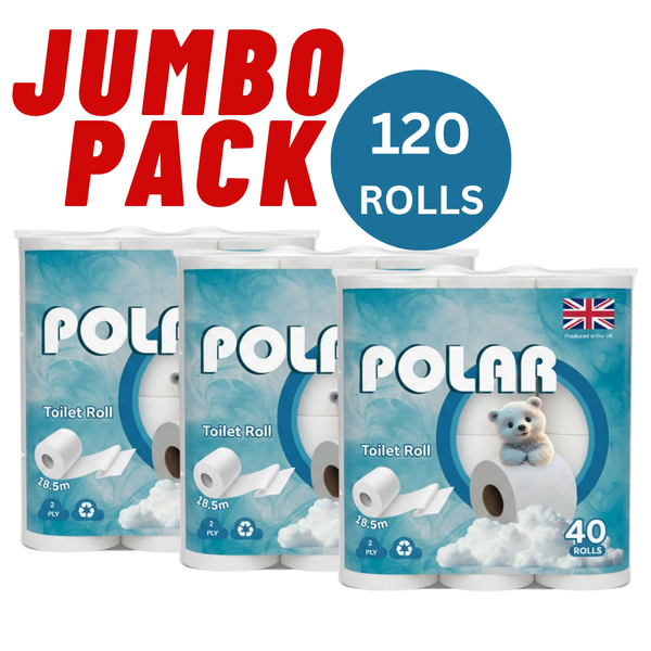 Polar 120x Toilet Rolls, Ultra Soft Eco-friendly Bath 2 PLY Tissue, Produced in the UK