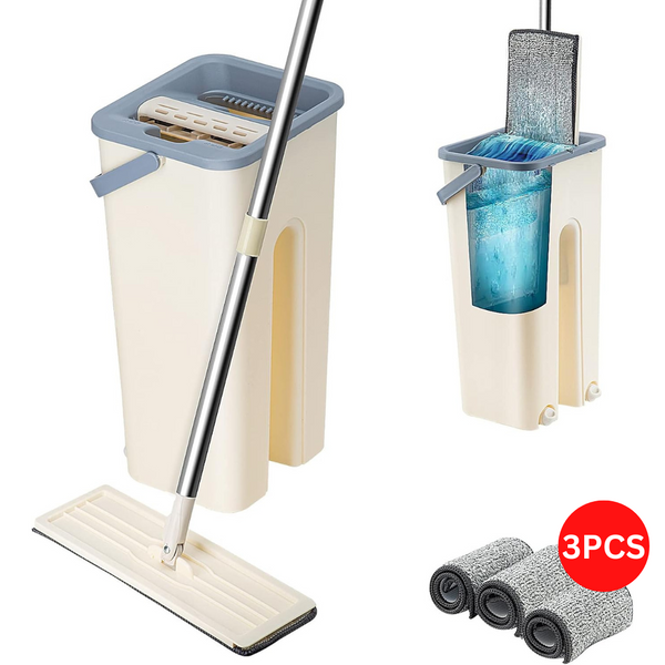 Mop and Bucket Set, 360° Flat Squeeze Microfiber Mop and Bucket with 3 Replacement Machine Washable Microfibre Mop Pads, Floor Mop Home Floor Tiles Cleaning Wet Dry Cleaning Buckets