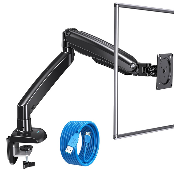 HUANUO Single Monitor Arm for 13-40 inch Screens, Single Monitor Stand Holds 4.4 to 26.4 lbs, Adjustable Computer Desk Mount with USB Port, Customized Screen Angle, VESA 75/ 100mm, 2 Mounting Options