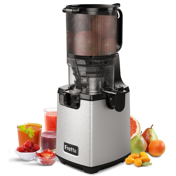 Fretta Cold Press Juicer Machines, Stainless Steel Masticating Slow Juicers, 250W and 140MM Feed Chute Fit for Fruits and Vegetables