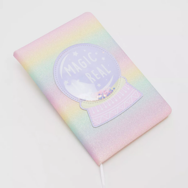 Magic is Real A5 Notebook, Glitter Globe with Stars Ball, Unicorn Colour Notebook for Girls