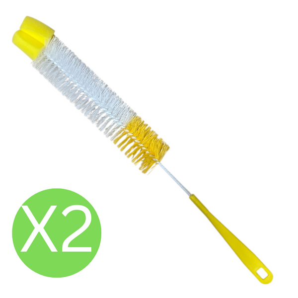 2 Pcs Long Flexible Cup Cleaning Brush, 2 in 1 Sponge & Bristle Baby Bottle Brush Cleaner, Flask Flexible Cleaner, Metal & Plastic & Sponge Foldable