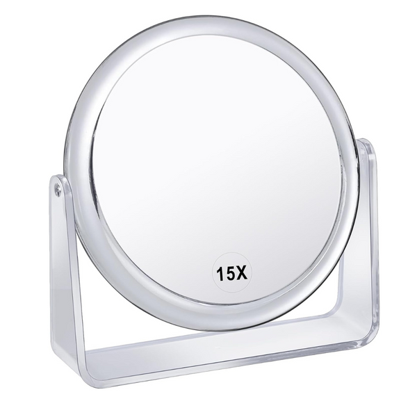 15X Magnifying Makeup Mirror for Desk - Double Sided 1X/15X, Portable Table Standing Mirror for Cosmetics