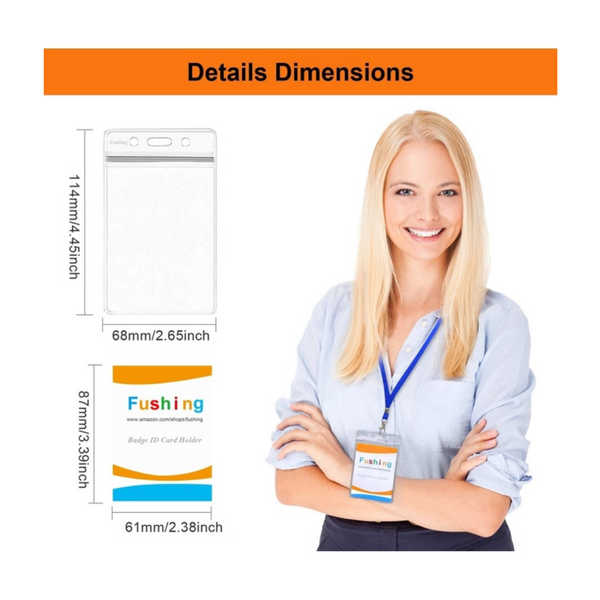 Fushing 10 PCS Clear Waterproof Plastic Badge Holders Name Tag Badge ID Card Holders (114x68mm) (Vertical)
