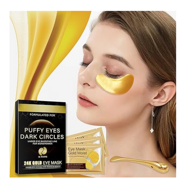 16 Pcs Under Eye Mask, Collagen Under Eye Patches 24k Gold Eye Masks for Puffy Eyes With 1 Eye Massage Stick, Eye Pads for Anti Wrinkle