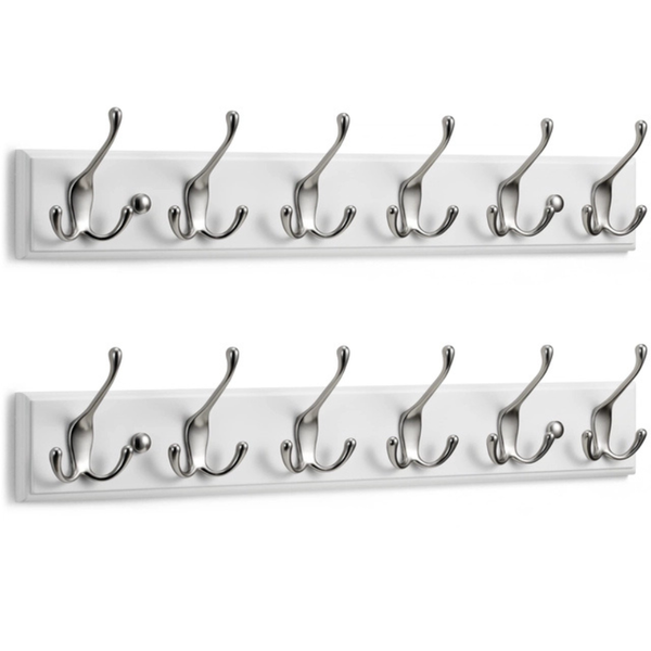 Wall-Mounted Coat Rack 6 Triple Hooks – Matt Nickel 59cm (2-Pack)
