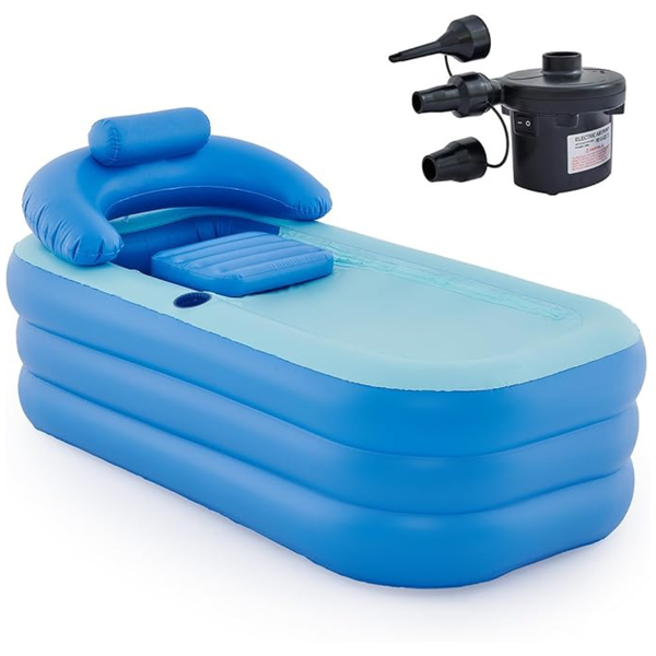 CO-Z Inflatable Portable Adult Bath Tub, Foldable Free-Standing PVC Bathtub w Electric Pump