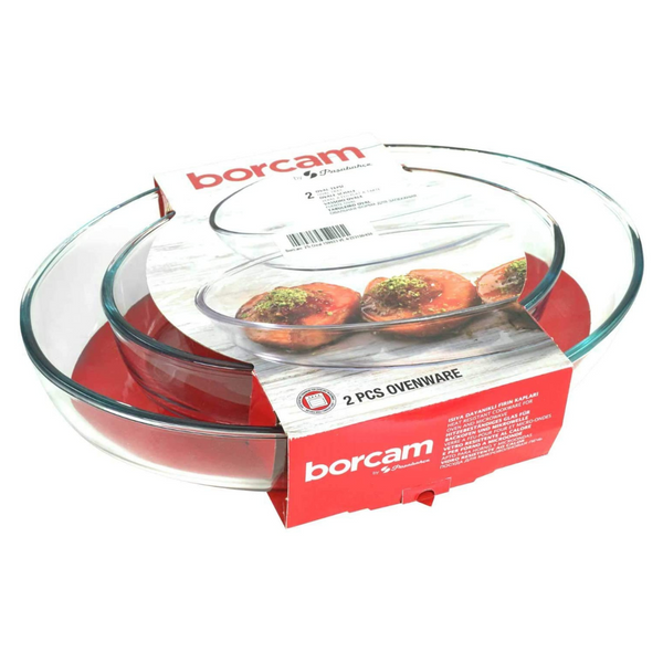 Glass Baking Roasting Tray, Oven Microwave Safe Casserole, Scratch Resistant Oval Dish (Pack of 2)