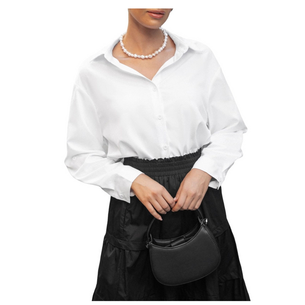 CUPSHE Women's Long Sleeve Shirt Woven Collared Front Button Drop Shoulders Blouse Casual Office, White, XL