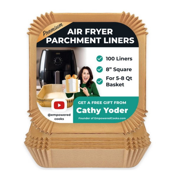 Cathy Yoder's Pine & Pepper Air Fryer Liners,100 PCS 7.9-inch Square-Premium, Food-Grade Air Fryer Parchment Paper Liners