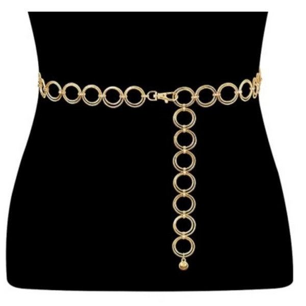 Women's Chain Belt, Peach Heart Pendant Link Belt Adjustable Metal Braided Belt for Dresses (C-Gold)