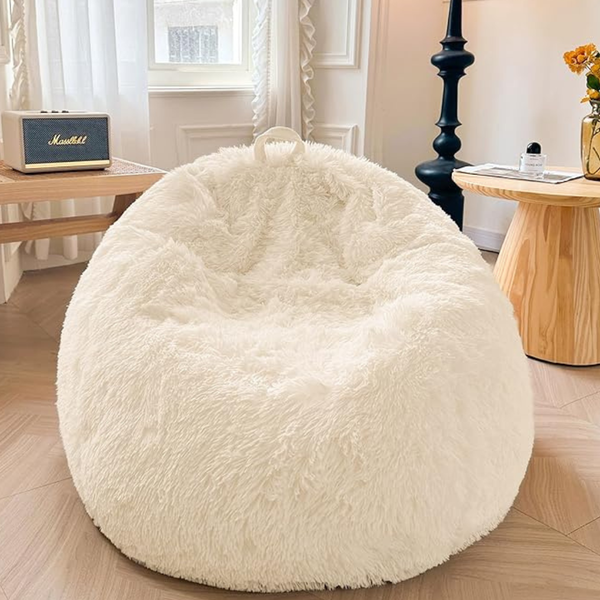 Bean Bag Cover, Fluffy Faux Fur Stuffed Animal Storage Bean Bag Chair Cover(No Filler)