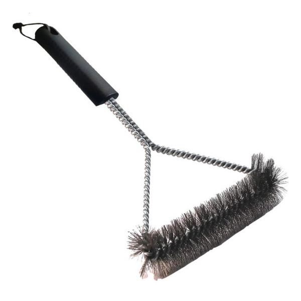 Grill Brush - Three-Sided Short, perfect all-rounder,30cm long, with non-slip comfort grip, durable & rustproof stainless steel bristles, suitable for all types of grills - Black