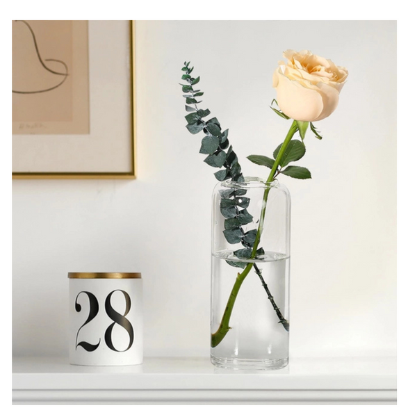 Modern Cylinder Glass Flower Vase, Glasseam Clear Decorative Handmade Vases for Table Decoration Wedding Centrepieces Narrow Neck Round Vase