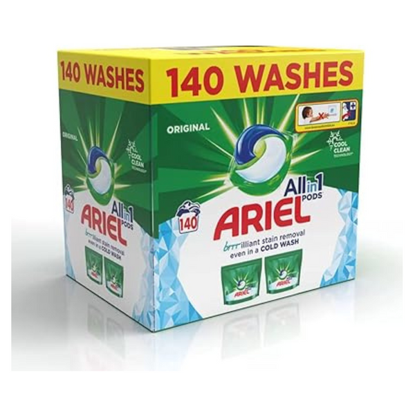 Ariel All in One Pods 140 Washes, 2 bags in a box, Ariel Original washing pots