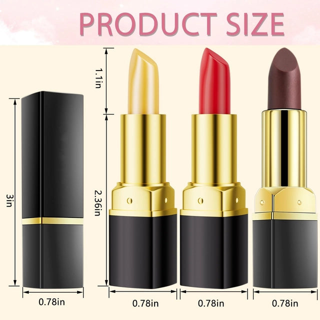 Incisite 3 Pcs Lip Balm Lipstick,Color Changing Lipstick,Lip Stain Long Lasting Waterproof,Long Lasting Nutritious Lip Balm Lips Moisturizer Lipstick For Women(Black Rose,Carrot,Red Cherry) - OneBag