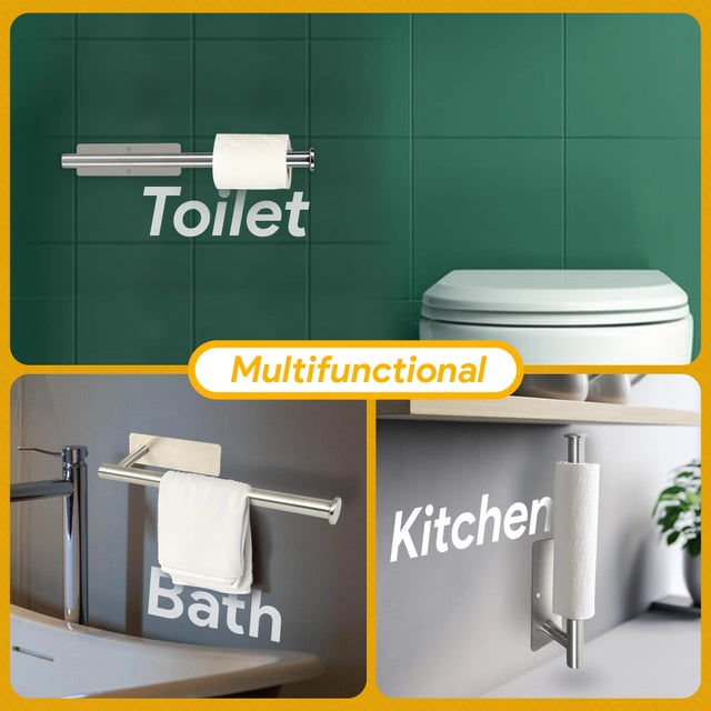 Jojeys Silver Kitchen Roll Holder Under Cabinet, Adhesive & Screw Mounted 304 Stainless Steel Kitchen Towel Holder, Suitable for Under Cupboard & Cabinet Toilet Tissue Paper Roll Holder - OneBag