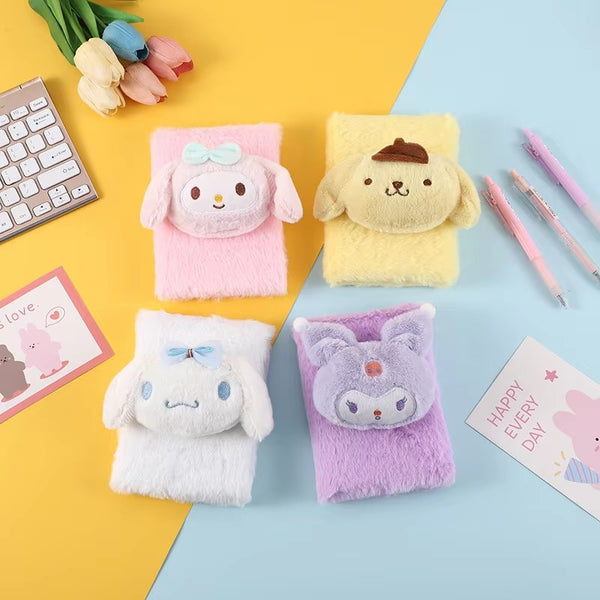 14.5x21cm Small Fur Melody Plush Notebook Cute Kuromi Cinnamoroll Daily Weekly Planner, Notepad School Office Supplies Stationery