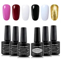 6 Pcs Lagunamoon Gel Nail Polish Sets, UV LED Soak Off Lacquer Kit Varnish Manicure & Pedicure - OneBag