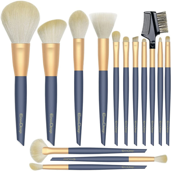 15 Pcs EmaxDesign Makeup Brush Set, Professional Makeup Brush, Premium Synthetic Cosmetic Brushes