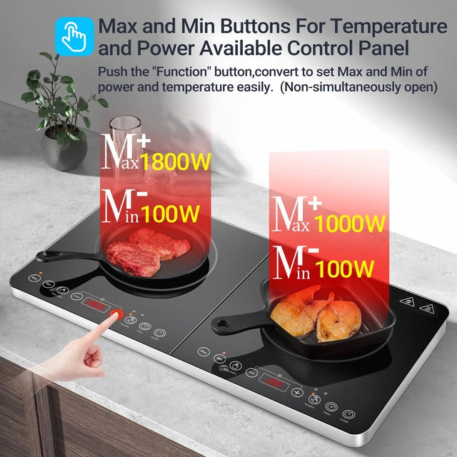 Aobosi Double Induction Hob,Induction Hobs with Black Glass Panel Body, Independent Control,Induction Cooker with 20 Temperature Setting&18 Power Levels[Upgrade],4-Hour Timer,2800W,Safety Lock - OneBag