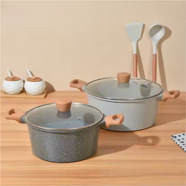 10 Pcs Aluminium Cookware Saucepan with Vented Glass Lid with Non-Stick Coating Suitable for All Hob Types - OneBag