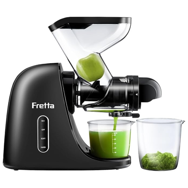Juicer Machines, Fretta 75MM Wide Dual Feed Chute Slow juicer, High Nutrition Juicer Slow Masticating with 2-Speed Modes & Automatic Reverse Function