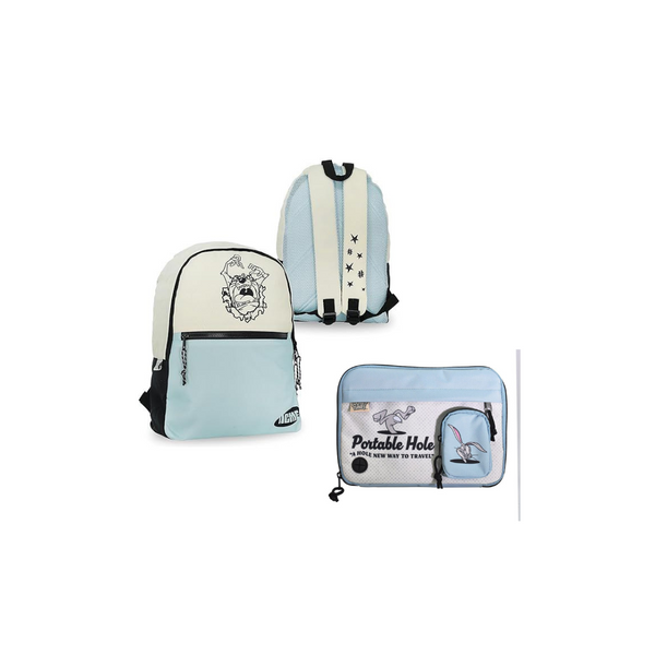 2 Pcs TAZMANIA LOONEY TUNES 40 cm Backpack &  Nylon Bag Portable Hole, Warner Bros, Unique And Modern Design, Comfortable And Versatile Fit