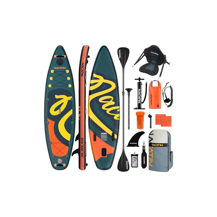 10'6" Inflatable Stand Up Paddle Board with Kayak Conversion Kit, Complete SUP Set Paddle Boards for Adults, with Single/Double Paddle, Kayak Seat, Backpack and More Accessories - OneBag