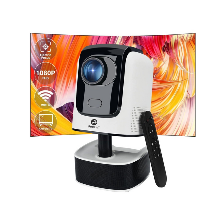 White Projector 4K Supported, Podazz WiFi 6 Bluetooth Projector Portable Home Cinema Movie Projector, 12000 Lumens Full HD 1080P Bedroom Projector - OneBag