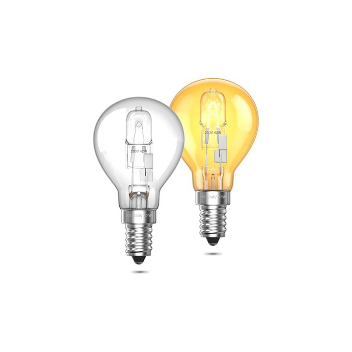 2 Pcs Luxvista E14 Halogen Light Bulbs Small Screw, 42W Dimmable Halogen Bulbs, 2700K Warm White Small Edison Screw P45 Golf Ball Bulb, SES Clear Classic E14 Light Bulb,613lm - OneBag