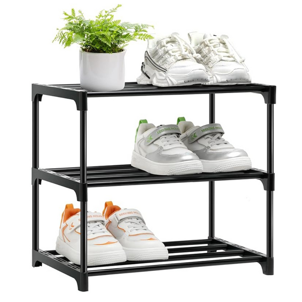 OLYREO Shoe Rack, Stackable Small Shoe Racks 3 Tier, Footware Storage, Slim Shoe Rack Storage Organizer, Black Shoe Stand for Hallway, Bedroom,Quick Assembly
