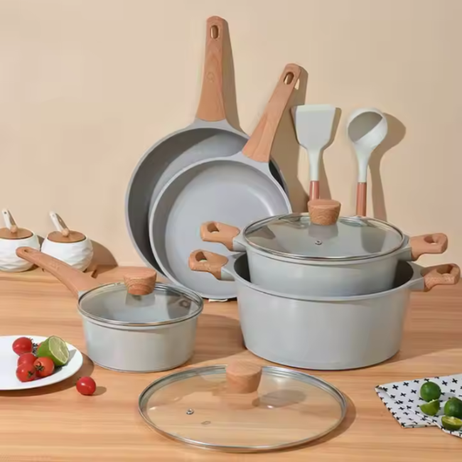 10 Pcs Aluminium Cookware Saucepan with Vented Glass Lid with Non-Stick Coating Suitable for All Hob Types - OneBag