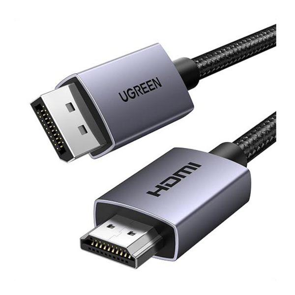 UGREEN 4K Displayport to HDMI Cable 6.6FT Uni-Directional Braided DP to HDMI Lead Aluminium Male to Male Multi-Screen Gaming Compatible with Monitor, Projector, HDTV, Dell Laptop, HP, AMD, NVIDIA (2M)