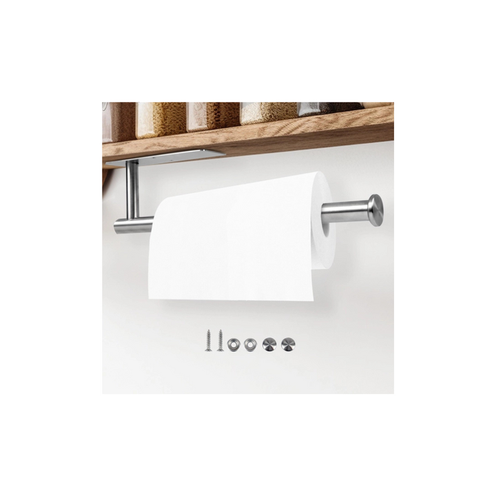 Jojeys Silver Kitchen Roll Holder Under Cabinet, Adhesive & Screw Mounted 304 Stainless Steel Kitchen Towel Holder, Suitable for Under Cupboard & Cabinet Toilet Tissue Paper Roll Holder - OneBag