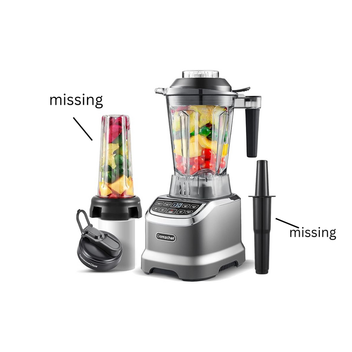 AMZCHEF Blender Smoothie Maker with Two Ways, 2000W Blenders for Kitchen with Smart Panel Control- missing small jar and pusher - OneBag