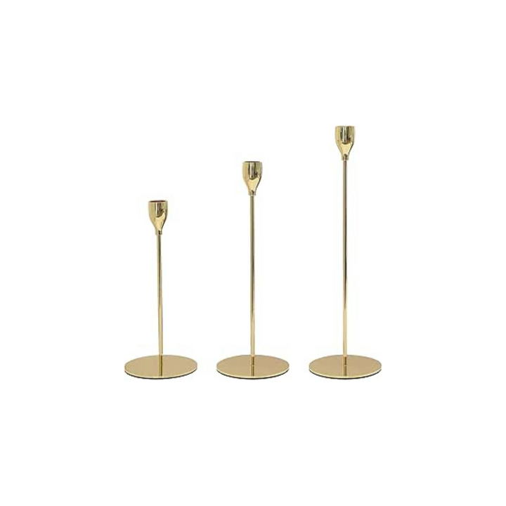 3 Pcs Candle Candlestick Holders, Imitation Gold Table Candle Holders Stands Vintage, Tapered Candle Pillar Holders - OneBag