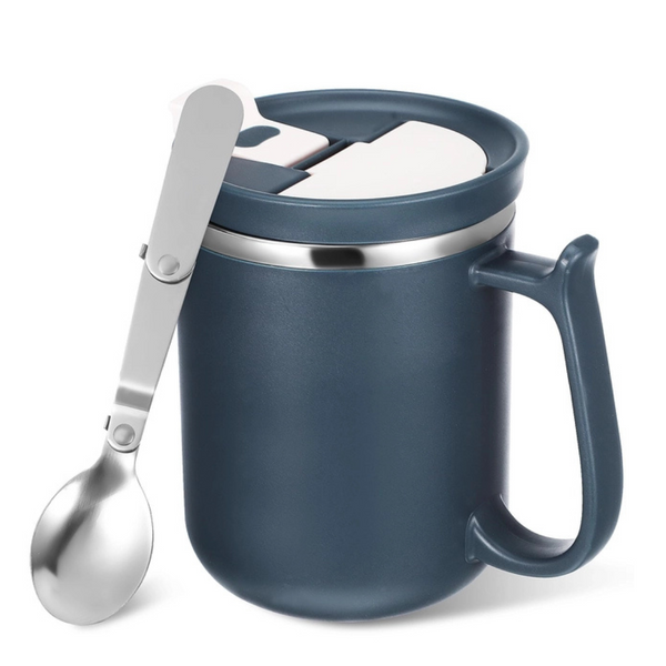 STOBAZA Insulated Coffee Mug with Handle, 14-17oz Double-Wall Stainless Steel Thermal Cup with Lid, Spoon, and Infuser for Hot and Cold Beverages